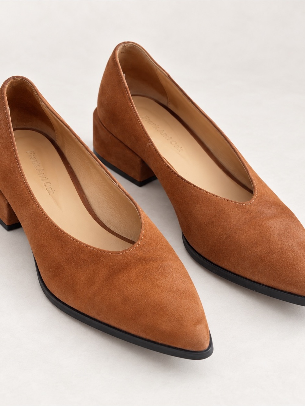 Frank & Oak Suede Pointed-Toe Low Block Heel Pumps - Brown, size 37